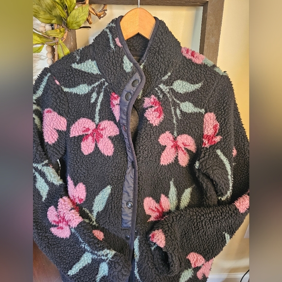Volcom BLOOM BOX SHERPA Floral Black Pink Coat Warm women's xs small - Picture 5 of 5